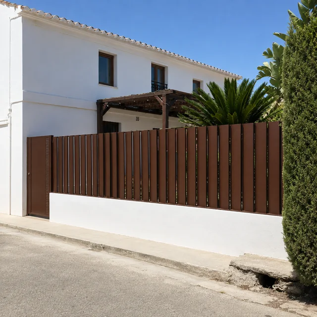Valla Zeta: vista general del cerramiento junto a la entrada