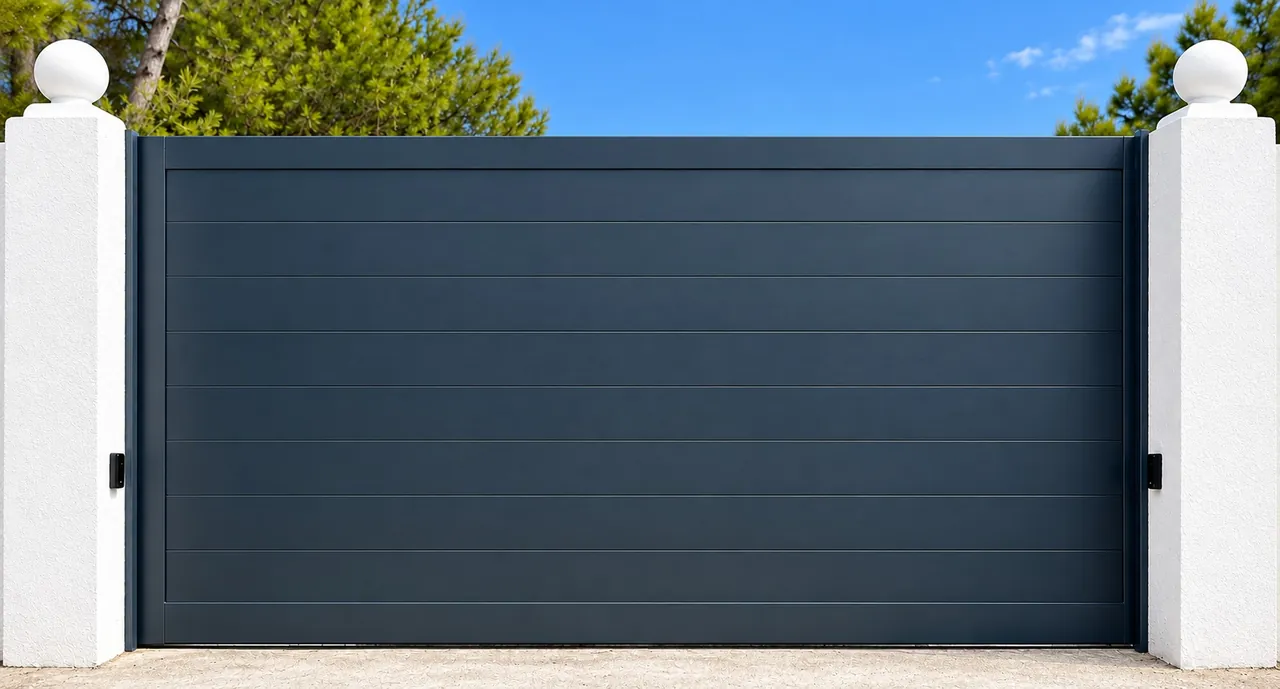 Puerta corredera Alu Cerrada de aluminio con lamas horizontales sin separación